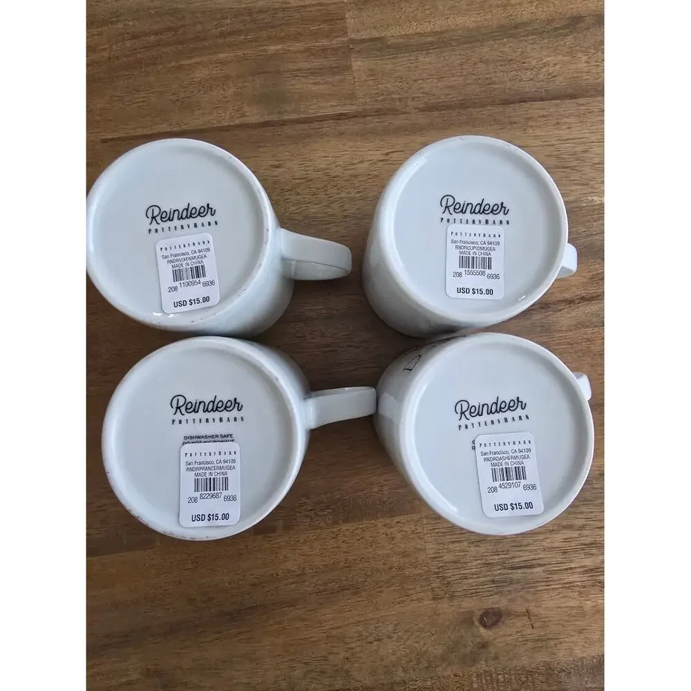 Pottery Barn Reindeer Mug White Christmas Holiday Coffee Cup NEW